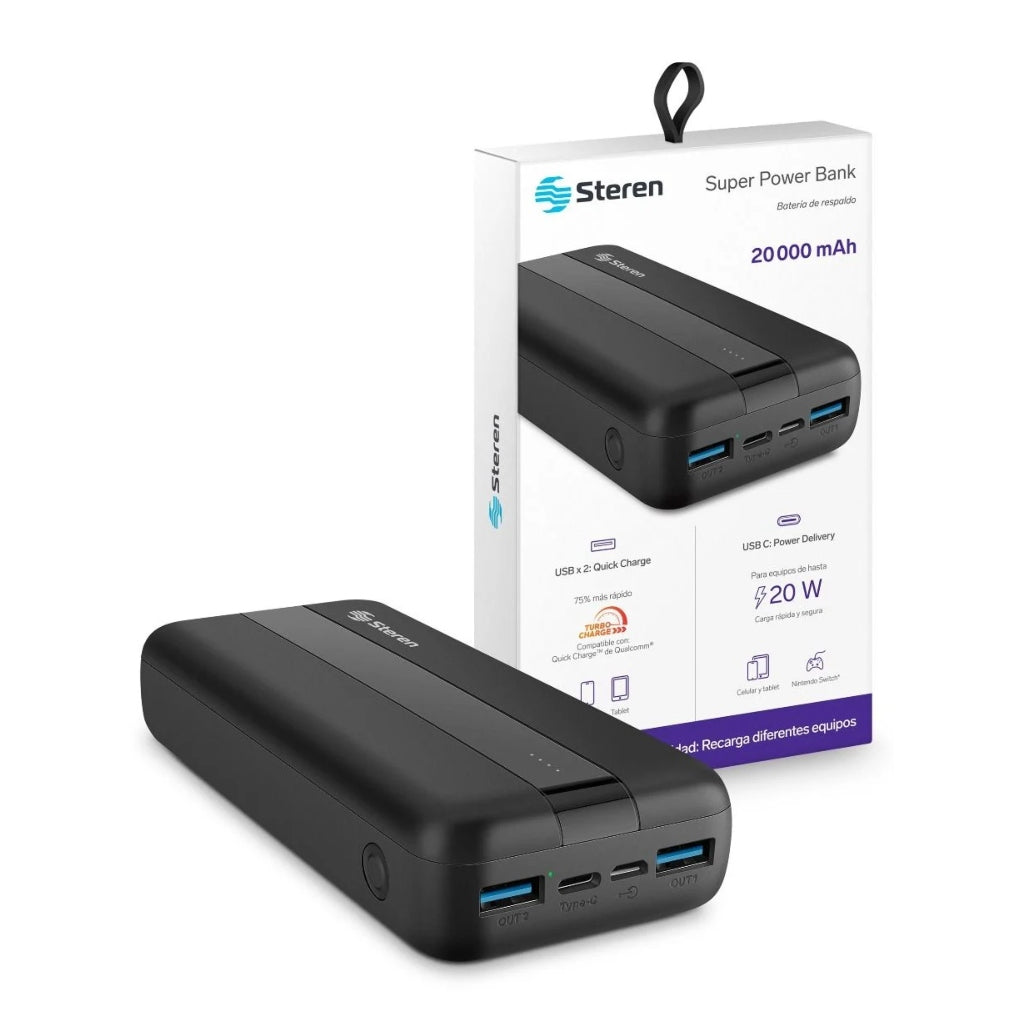 Steren Power Bank Batería Externa 20000mAh, MOV-2000