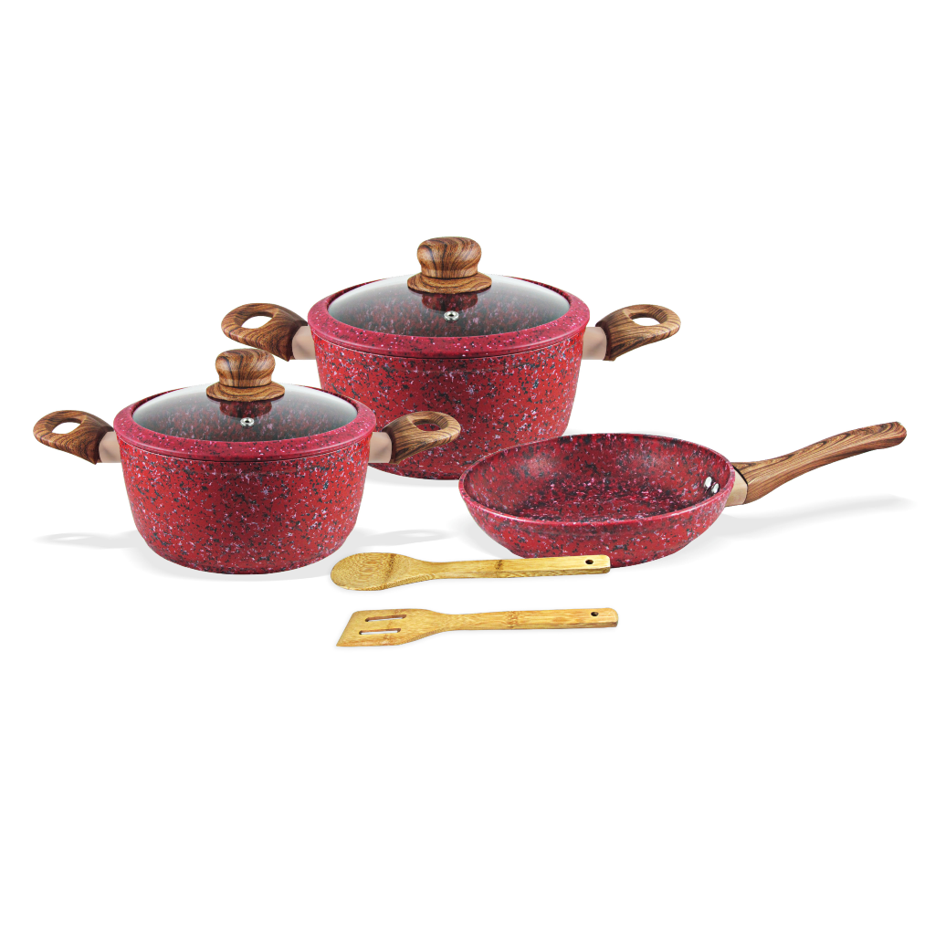 Monix Juego de Ollas Granito Rojo, 7 Piezas