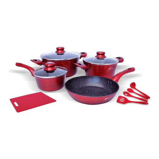 Monix Set de Ollas de Mármol Rojo, 12 Piezas